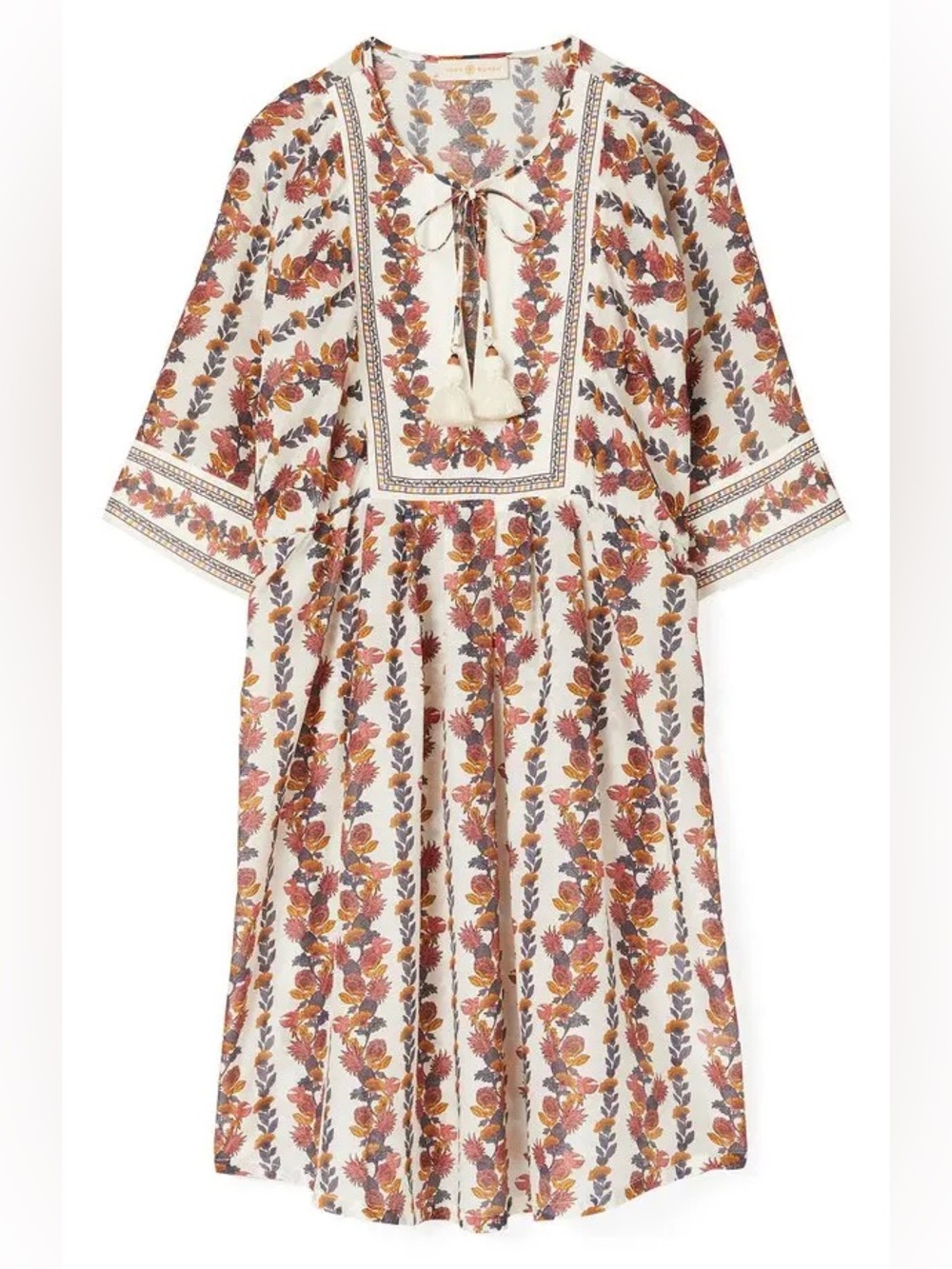 Tory Burch Printed Beach Tunic beach coverup "Orange Wonderland Vine" size XS